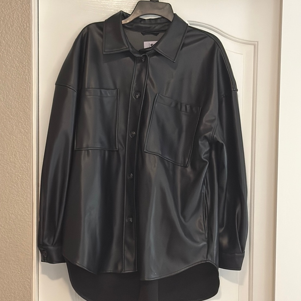 Black Faux Leather Button-Up Shirt/ Jacket.